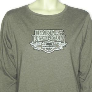 Harley Davidson Womens XL Top Olive Green Long Sle
